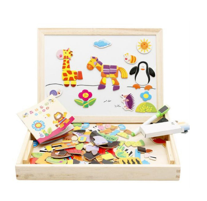 Multifunksjonelt magnetisk tegnebrett for barn – pedagogisk leke med trepuslespill.