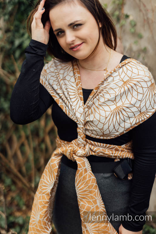 LennyHybrid Half Buckle bæresele, Standard størrelse,  100% lin - LOTUS - GOLD