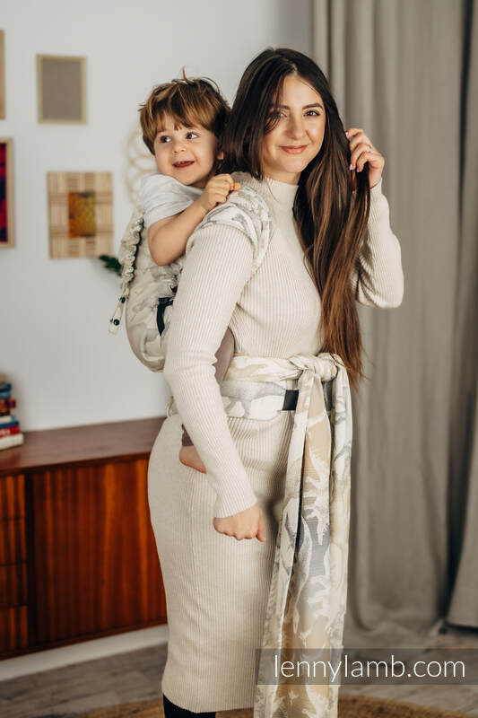 LennyHybrid Half Buckle bæresele, Preschool størrelse, 100% bomull- JURASSIC PARK - ICE DESERT