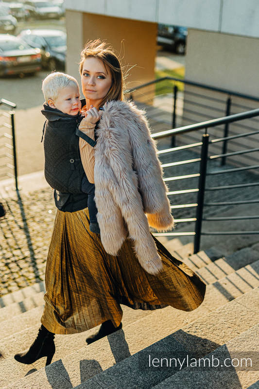 LennyUpGrade bæresele, 59% bomull, 41% merino ull - PEACOCK'S TAIL - PITCH BLACK